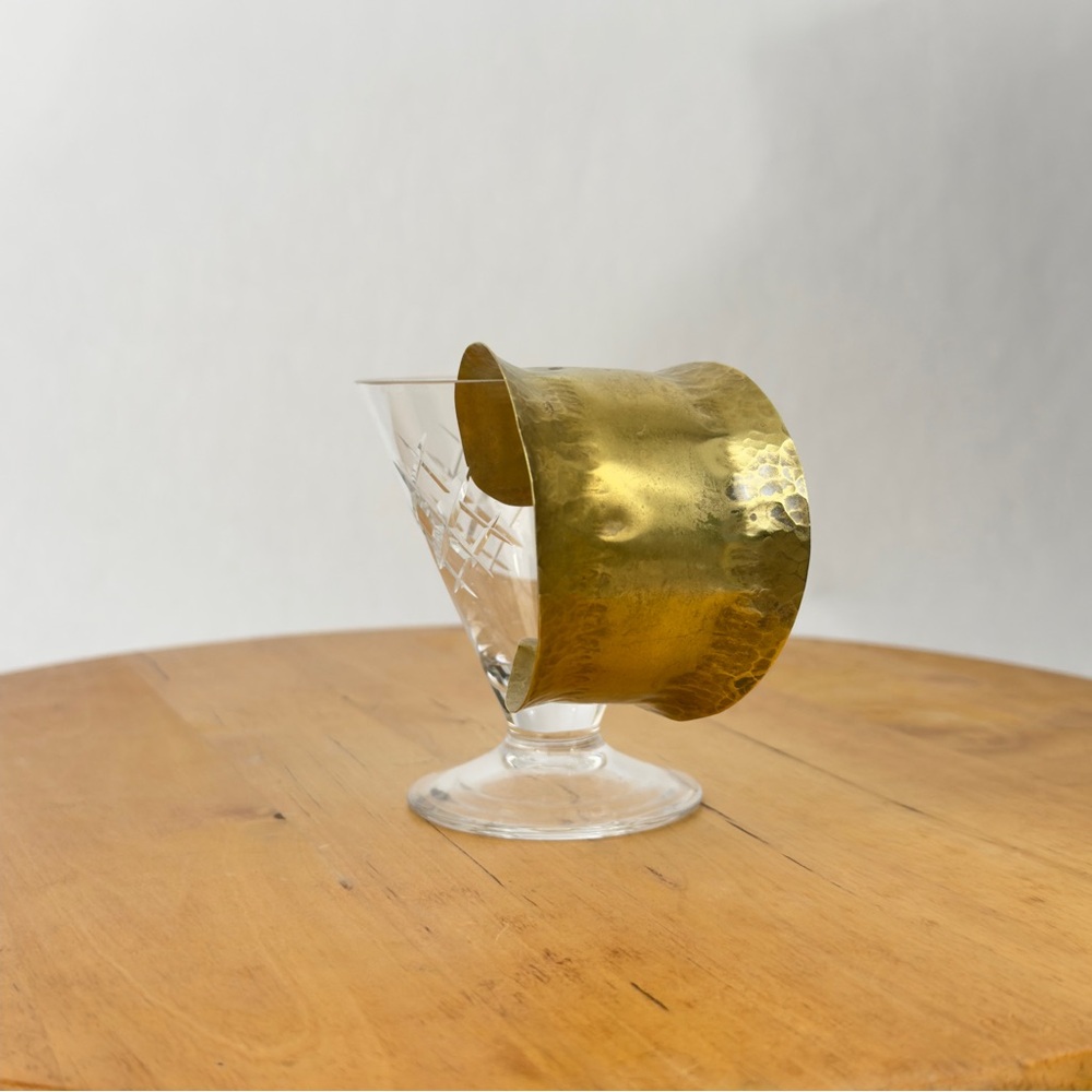 Modernist Solid Brass Satin Hand Hammered Finish Curve Cuff Bangle Bracelet - Picture 10 of 13